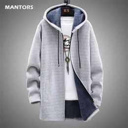 Men Sweater Fleece Cardigan Winter Jacket Men's Slim Sweaters Winter Long Hooded Sweater Thick Warm Coat Mens Clothing 210813