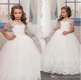 New elegant first communion dresses for girls applique princess tulle lace hem kids graduation pageant communion ball gown