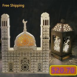 2021 Newest Ramadan Countdown Calendar DIY Wood Eid Mubarak Ornament Wooden Drawer Home Party Decoration Crafts 210408