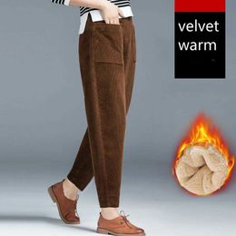 Women's Pants 2020 Autumn Winter High Waist Velvet Trousers Thick Warm Corduroy Harem Pants Solid Casual Sweatpants for Women Q0801