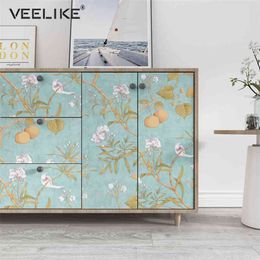 Floral Painted Paper Wall Stickers Removable Home Decor Living Room Non Woven Self Adhesive Wallpaper in Roll Bedroom Decoration 210722