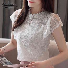 summer Women blouses white ladies Tops hollow lace women short sleeve shirts Womens tops and 4390 50 210508