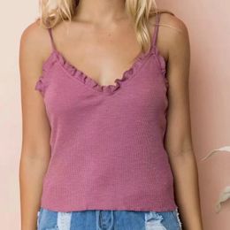 Women Casual Purple Sling Knitted Vests Summer Spring Yellow Solid Tank Vest Fashion Arrival Sing tops women 210421