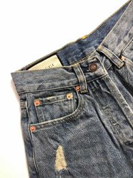 Family g Hole Jeans Women's 2021 Spring Korean Light Blue Bf Trend Beggar Pants Loose Capris