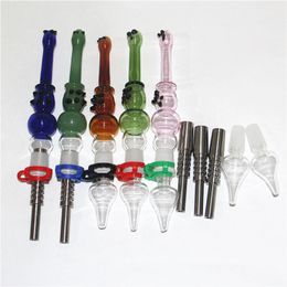 glass nectar kit dab straw smoking pipe hookahs mini bong for oil rigs with metal nails quartz tips