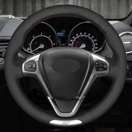 Car Steering Wheel Cover Soft Black Artificial Leather DIY Hand-stitched For Ford Fiesta ST 2013 2014 2015 2016 2017 2018