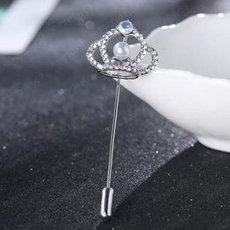 White Crown Brooch Pin Fashion Diamond Crystal Lapel Pins Breastpin Corsage Women Men Business Suit Jewellery