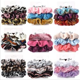 Hair Scrunchies Printed Hair Rope Satin Sequins Scrunchie Pack Girls Headband Stretch Ponytail Holder Women Hair Accessories 3pcs Set DW4868