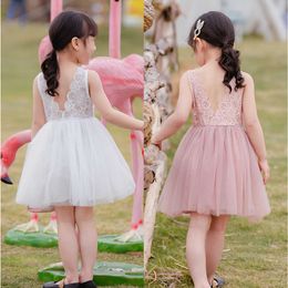 1-6 Years Old Girls Summer Cute Princess Lace Dresses Sleeveless Backless Tutu Dress Evening Dress Kids Birthday Princess Dress Q0716