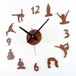 Wanduhren Kreative DIY Uhr Modernes Design Yoga Thema Wohnzimmer Acryl Spiegel Uhr 3D Aufkleber Wohnkultur Stille