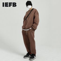 IEFB Men's Clothes Spring Korean Loose Fake Two Piece O-neck Sweatshirts + Elastic Waist Casual Sport Pants Sest 9Y5386 210524