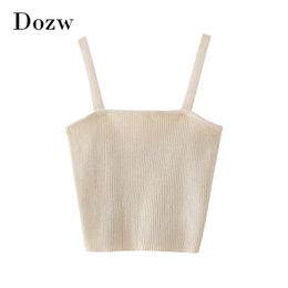 Solid Knitted Tank Tops Women Sexy Backless Sleeveless Camisoles Beige Colour Basic Slim Ladies Camis Ropa De Mujer 210414