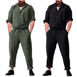 Mechanical and Electrical Workers Fashion Revers Button Ee Long Mouw Broek Men Sports Leisure One Piece Suit X0322