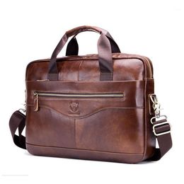 Briefcases Genuine Cowhide Leather Men's Business Briefcase Retro Laptop Bag For Men Crossbody Casual Messenger Handbag