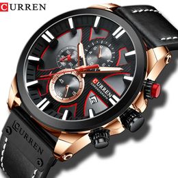 Luxury Mens Watches Fashion Chronograph Sport Quartz Wristwatch Curren Leather Strap Watch with Date Reloj Hombre Luminous Hands Q0524