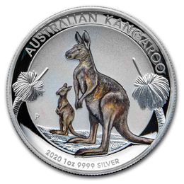 Australia 1 oz Silver Kangaroo Colorized (High Relief)