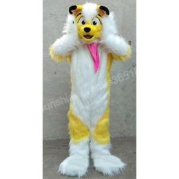 Halloween Long Fur Yellow Husky Fox Mascot Costume Top Quality Cartoon theme character Carnival Unisex Adults Size Christmas Birthday Party Fancy Outfit