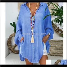 & Clothing Apparel Drop Delivery 2021 Cotton Linen Womens Tops And Blouses Plus Size Long Sleeve Turn Down Collar Female Tunic Button Thin Au