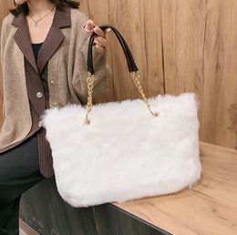 3pcs Stuff Sacks Women Fur Plain Large Capacity Rectangle Shaped Chain Shoulder Bag Mix Colour