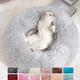 Cat Bed Round Plush Pet for s Dogs Donut Deep Sleeping Nest Soft Warm Kitten Cave Puppy Kennel Sofa Accessories 211111
