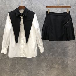 Niche Vest Shirt Skirt Three-Piece Womens Clothing Fall European Goods New Fashion Outfit 9D