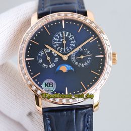 eternity Watches K6F Upgrade version 43175/000R-B519 Cal.112QP Automatic Iced Out Mens Watch perpetual calendar Moon Phase Blue Dial Rose Gold Case Diamonds Bezel