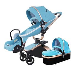 Strollers# Luxury Leather 3 In 1 Baby Stroller Two Way Suspension 2 Safety Car Seat Born Bassinet Carriage Pram Fold1 Q240429