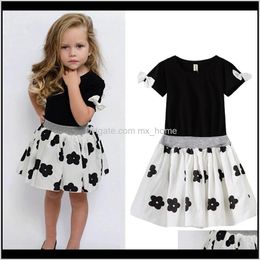 Toddler Girls Kids Princess Party Clothes Black Tshirt Tops White Flower Printed Dot Skirt 2Pcs Outfits Gpdy5 Clothing Sets Xgcl2