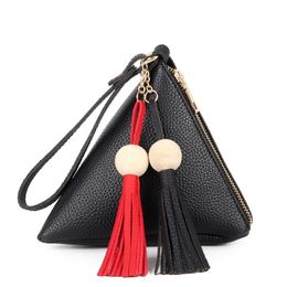 New Creative PU Ladies' Hand Key Bag Triangle Type Zipper Personalised Chic Womens Coin Purse Tassle