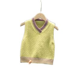 Children's clothing autumn v-neck sweater boys and girls baby vest children's knitted pullover fashion P4703 210622