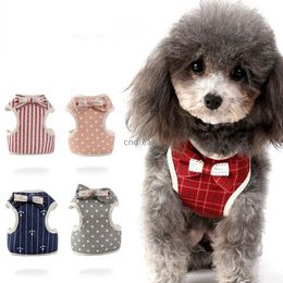 Puppy Waistcoat Bow Knot Top Harness Leash Collar Set Spot Stripe Cheque Print Dog Collar Rope Pet Supplies Will and Sandy