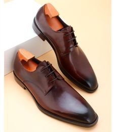 Fashion Black / Deep Brown Derby Wedding Shoes Genuine Leather Social Dress Shoes Mens Business Shoes
