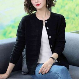 PEONFLY Spring Cardigan Women Fashion Single Breasted O Neck Knitted Coat Sweater Woman Long Sleeve Jumper Femme 210805
