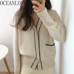 Korean Vintage Cardigans V Neck Soft Elegant Women Sweaters Autumn Winter Mujer Sueter Warm Tops Fashion 17594 210415