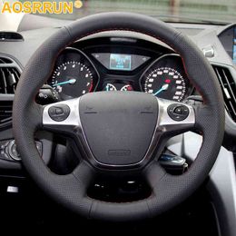 Leather Car Steering Wheel Cover For Ford Focus 3 Kuga Escape 2014 2013 2012 Car Accessories J220808