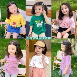 Girls summer cartoon short sleeve T shirts Korean style Toddler Kids cotton loose cute Tees 1-7Y 210615