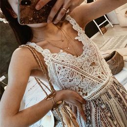 INSPIRED Beach Crochet Knitted top Beachwear Summer Swimsuit Cover Up sleeveless Blouse Cami Tank Cropped Top women 210412