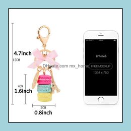 Favour Event Festive Supplies Home & Garden Women Arons Cake Chain Fashion Cute French Pastries Keychain Bag Charm Metal Pendant Car Key Ring