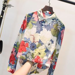 Vintage Printed Office Lady Blouse Spring Women Tops and Blouses Button Elegant Plus Size Clothes Blusas Femme 8926 210521