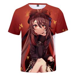 Game Genshin Impact Hu Tao T-shirt for Boy girl children summer anime short sleeve Tops Male Felmale Kids t shirts Plus Size Y0901