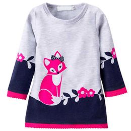 Kid Girls Autumn Warm Dress Fashion A-line Fox Sweater Dresses Knitted Long sleeve O Neck Children Clothing Party Wear Dress 3-7 G1026