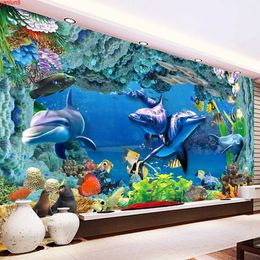 Custom Underwater World Dolphin Coral Cave 3D Photo Wallpaper For Kids Room Living Bedroom TV Background Wall Mural Papergood quatity