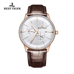 Reef Tiger/RT 2021 Top Men Watch Brown Leather Strap Waterproof Automatic Mechanical Watches Relogio Masculino Wristwatches