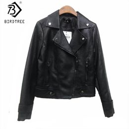 Korean Clothes Turn-down collar Jacket Women PU Zipper Soft Leather Coat Lady Spring Autumn Outerwear BlackTops T00706N 210416