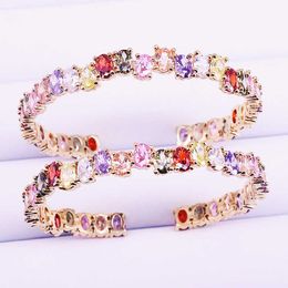 4pcs, New Fashion Oval Colorful Zirconia Delicate Bangle&bracelet Rainbow Cz Open Cuff Bangle Wedding Jewelry Q0720