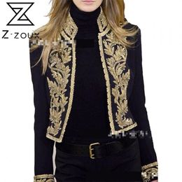 Women Blazer Printed Black Coat Stand Collar Long Sleeve Women's Slim Suit Jacket Short Autumn 210513