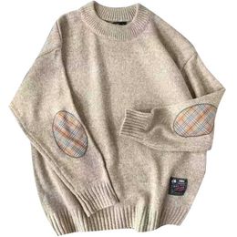 Harajuku Oversized Sweater Men Winter Japanese Loose Vintage Knitted Sweater Streetwear Round Neck Pullovers Knitwear M-5XL 211221