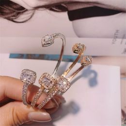 Top Sell Water Drop Bangle Simple Fashion Jewellery 925 Sterling Silver Rose Gold Fill White Topaz CZ Diamond Party Women Wedding Bracelet Open Bangles Gift