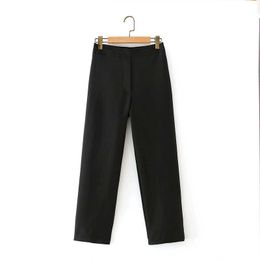 elegant women pocket straight trousers fashion ladies stylish high waist pants female vintage black pant girl chic 210527