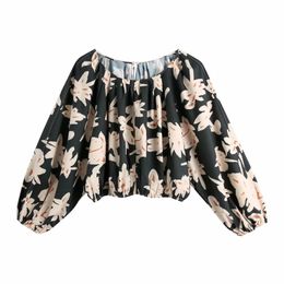 Summer Women Flower Printing Bright Line Decoration Short Blouse Female Lantern Sleeve Shirt Casual Lady Loose Tops Blusas S8726 210430